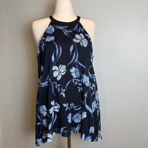 The Limited Black w/ Blue Floral Tunic Tank Top Lined Medium